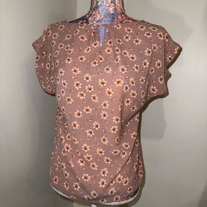 Floral Pink Blouse with Brown and White Daisies